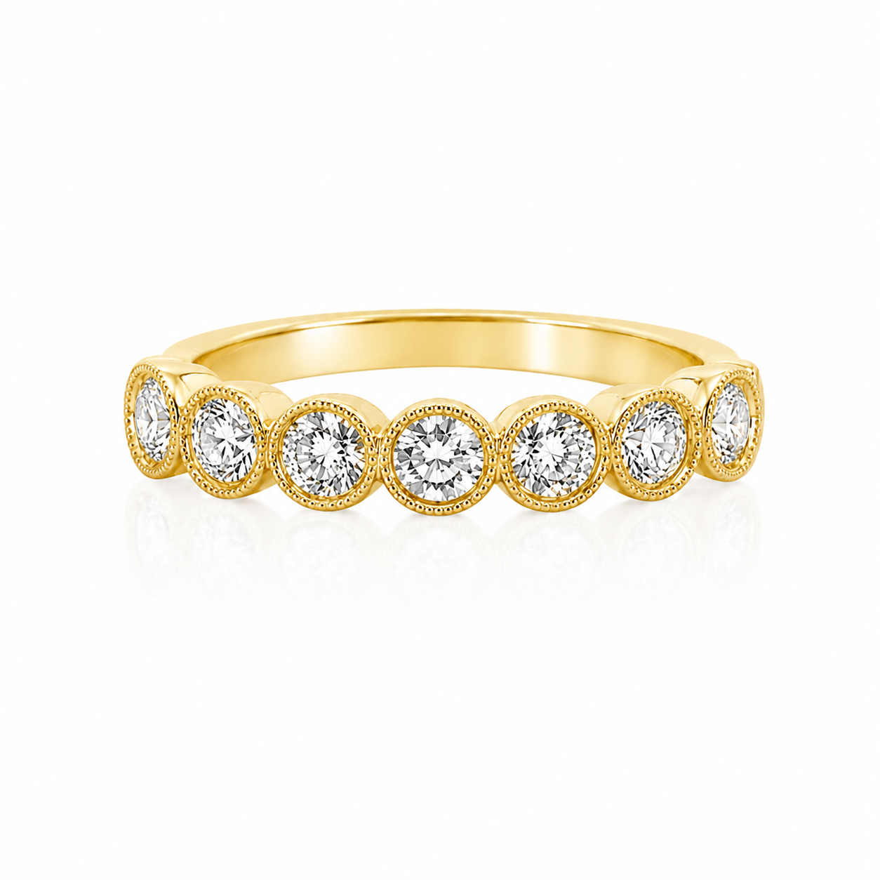18K Yellow Gold Scalloped Milgrain Diamond Band