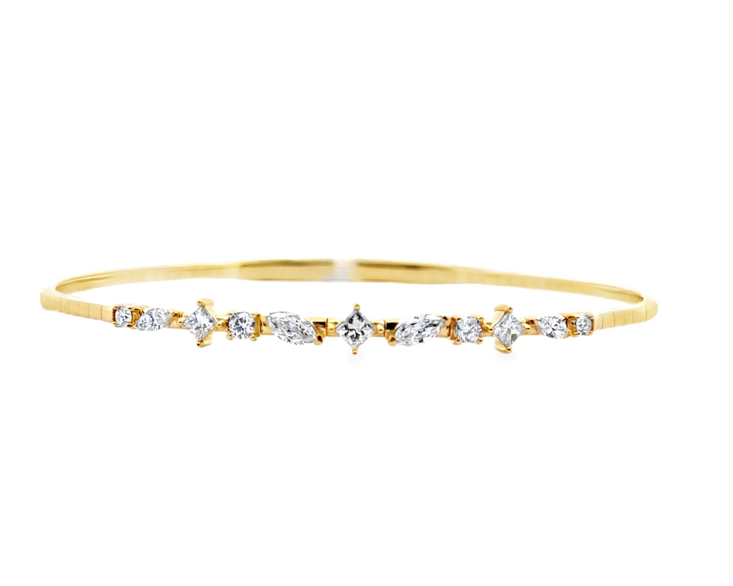14K Yellow Gold Mixed Shape Diamond Bangle Bracelet – 0.80 CTW
