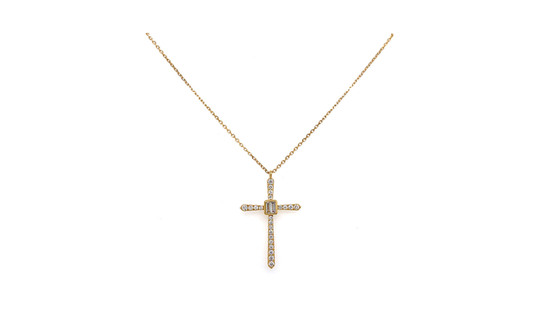 LADIES 18K YELLOW GOLD DIAMOND CROSS NECKLACE