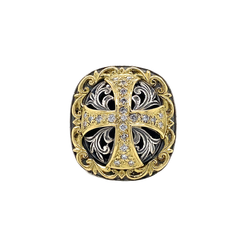 Two Tone Diamond Cross Ring