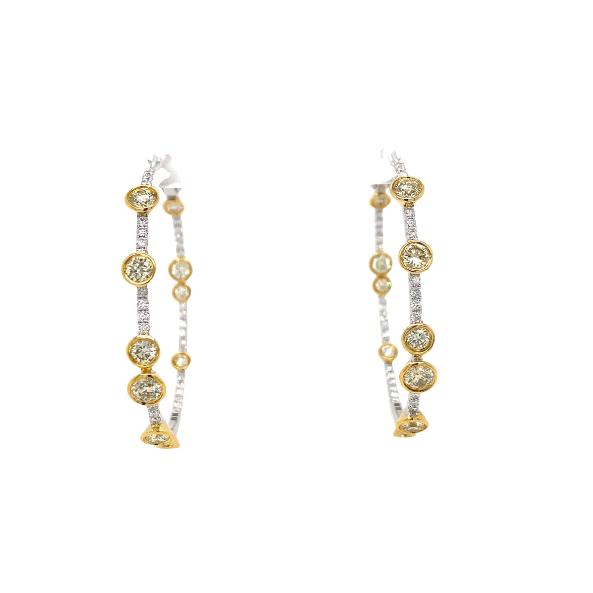 White and Yellow Diamond In and Out Hoops