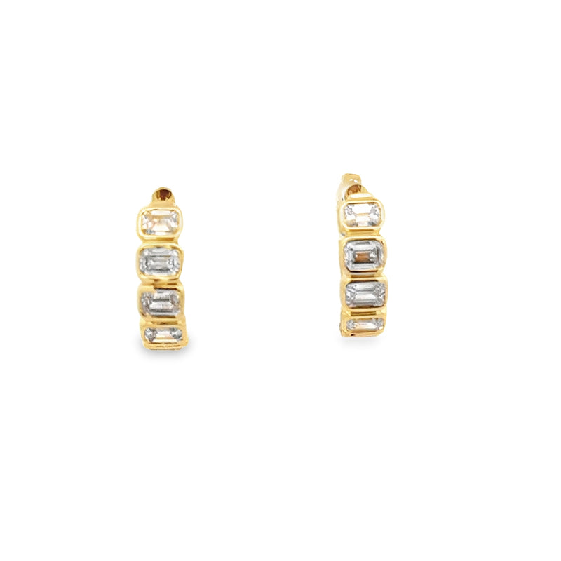 East to West Bezel Set Emerald Cut Huggies