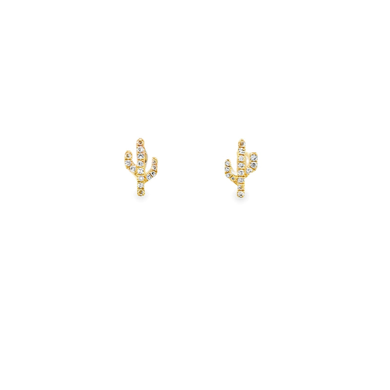 LADIES 14K YELLOW GOLD DIAMOND CACTUS STUD EARRINGS