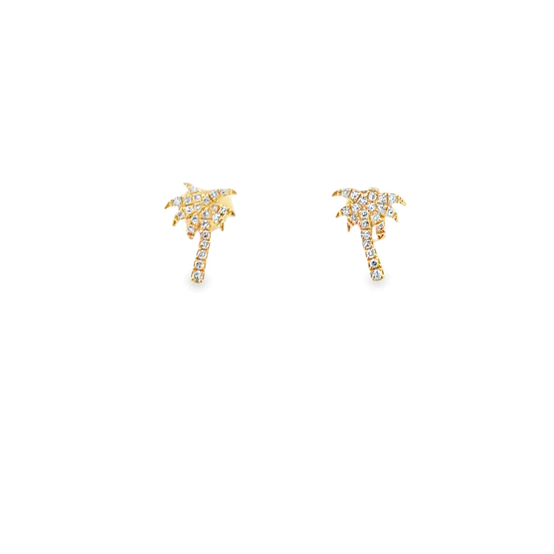 LADIES 14K YELLOW GOLD DIAMOND PALM TREE STUD EARRINGS