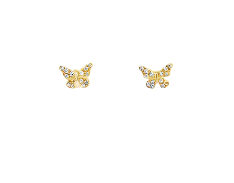 LADIES 14K YELLOW GOLD DIAMOND BUTTERFLY STUD EARRINGS
