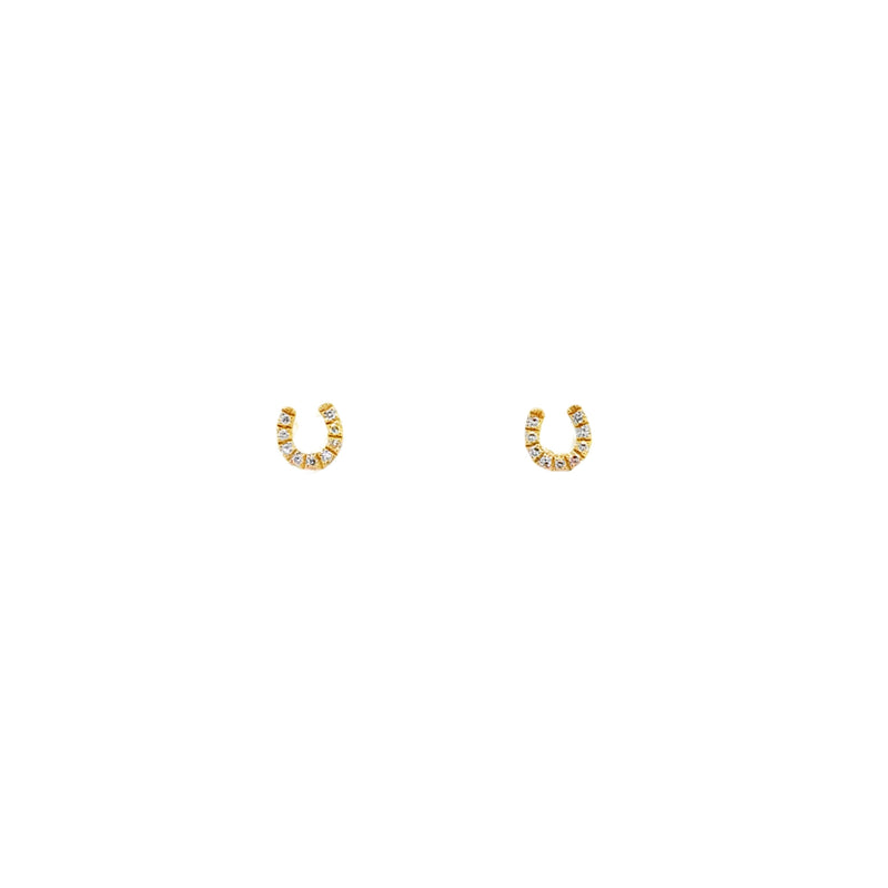 LADIES 14K YELLOW GOLD DIAMOND MINI HORSESHOE STUDS