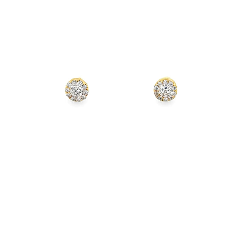 LADIES 14K YELLOW GOLD PETITE ROUND DIAMOND CLUSTER STUD EARRINGS