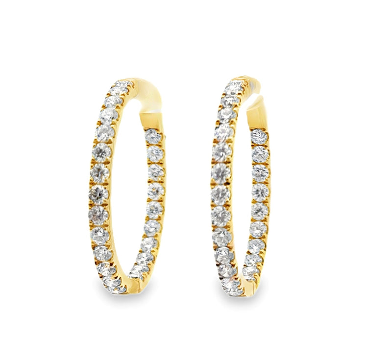 LADIES 18K YELLOW GOLD DIAMOND HOOP EARRINGS