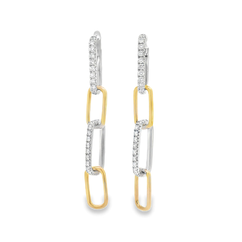 LADIES 18K WHITE AND YELLOW GOLD PAPER CLIP DIAMOND DROP EARRINGS
