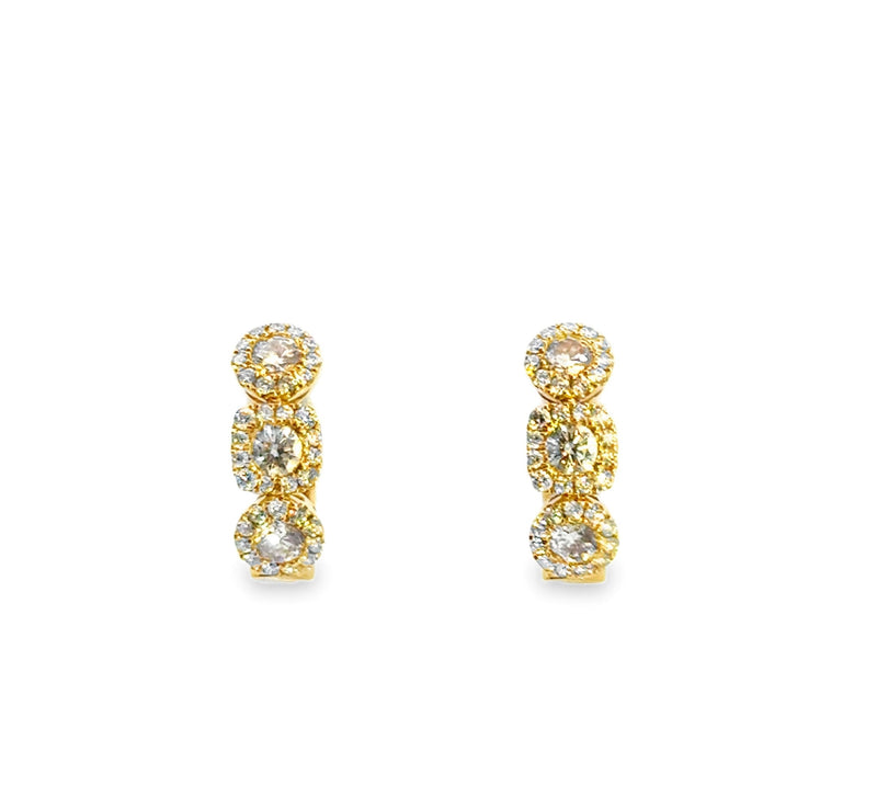 LADIES 18K YELLOW GOLD DIAMOND HUGGIE EARRINGS