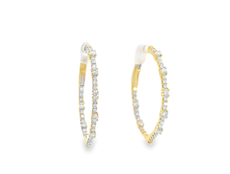 LADIES 18K YELLOW GOLD DIAMOND HOOP EARRINGS