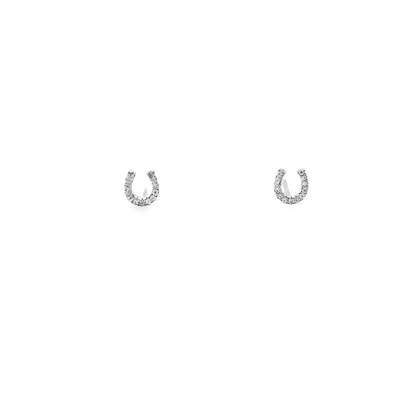 LADIES 14K WHITE GOLD DIAMOND MINI HORSESHOE STUD  EARRINGS