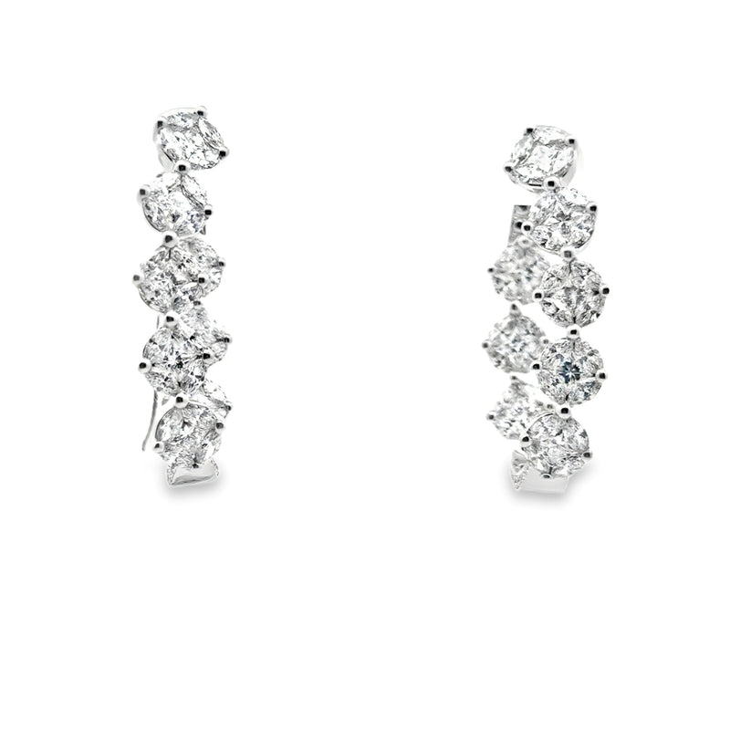 18K White Gold Diamond Hoop Earrings