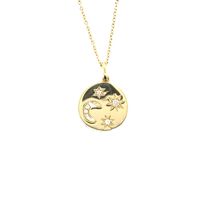 Diamond Moon and Star Disc Necklace