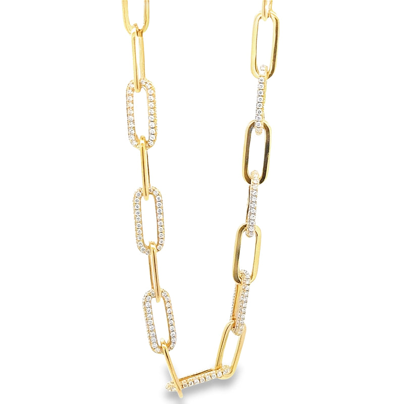 Pave Diamond and Gold Paperclip Chain