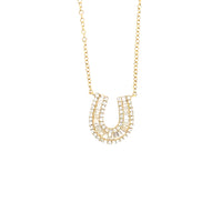 Round Diamond and Baguette Horseshoe Necklace