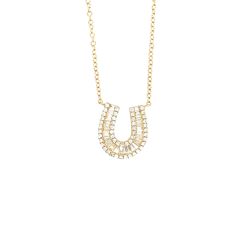 Round Diamond and Baguette Horseshoe Necklace