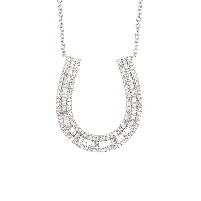 Baguette and Round Diamond Horseshoe Necklace