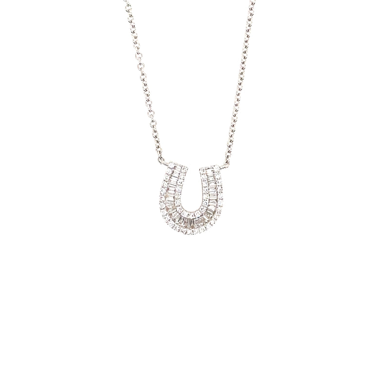 Baguette and Round Diamond Horseshoe Necklace