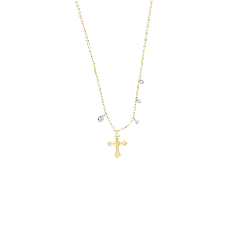 LADIES 14K YELLOW GOLD DIAMOND CROSS STATION NECKLACE
