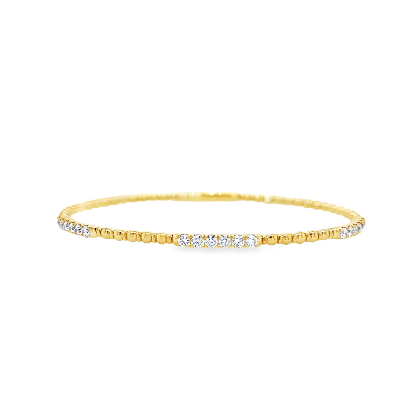 Ladies 14K Yellow Gold diamond station flex bangle bracelet