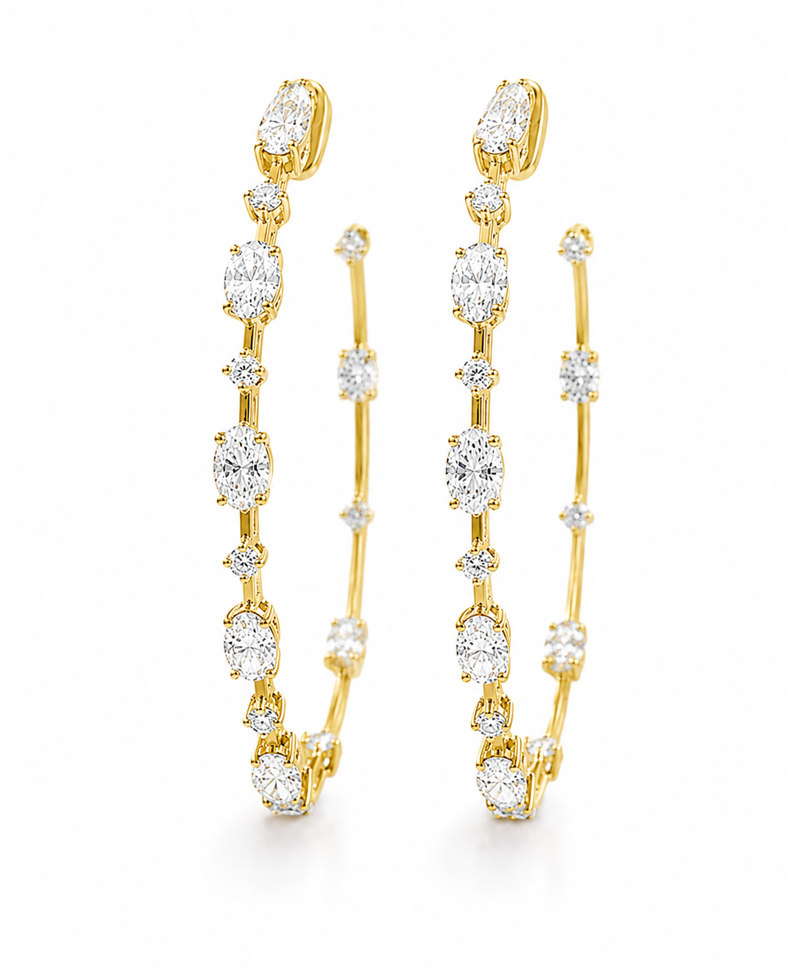 18K Yellow Gold Large Inside-Out Oval Diamond Hoop Earrings | 3.60 CTW