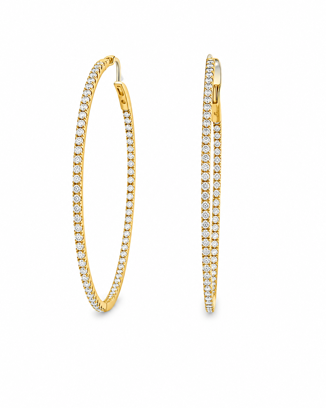 18K Yellow Gold Inside-Out Diamond Hoop Earrings | 1.10 CTW