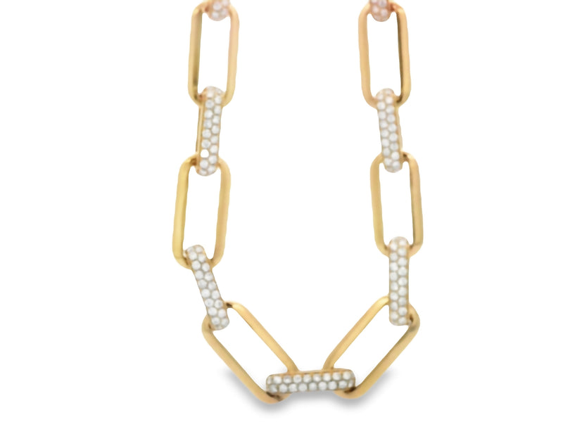 Alternating Gold & Diamond Paperclip Necklace