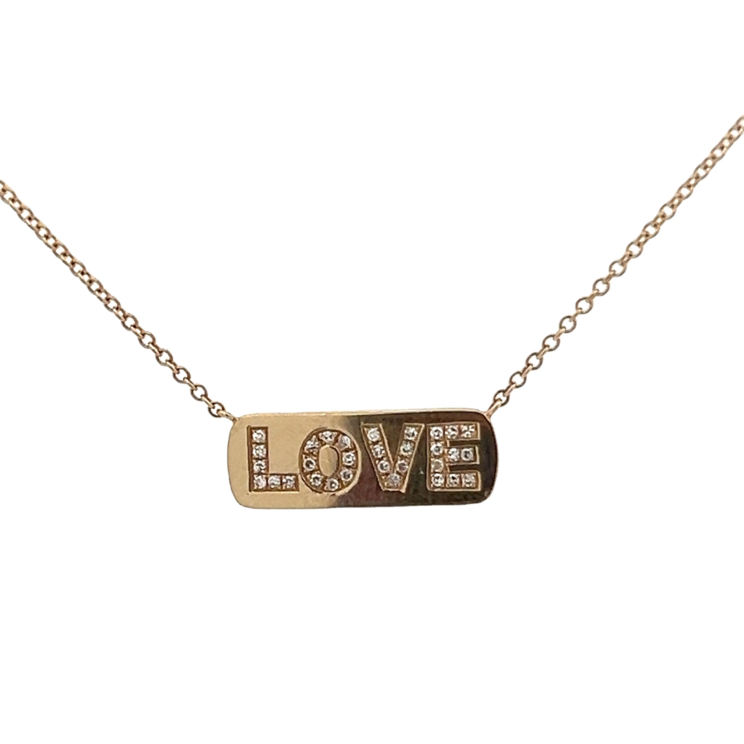 14KT YELLOW GOLD DIAMOND ACCENTED "LOVE" BAR NECKL