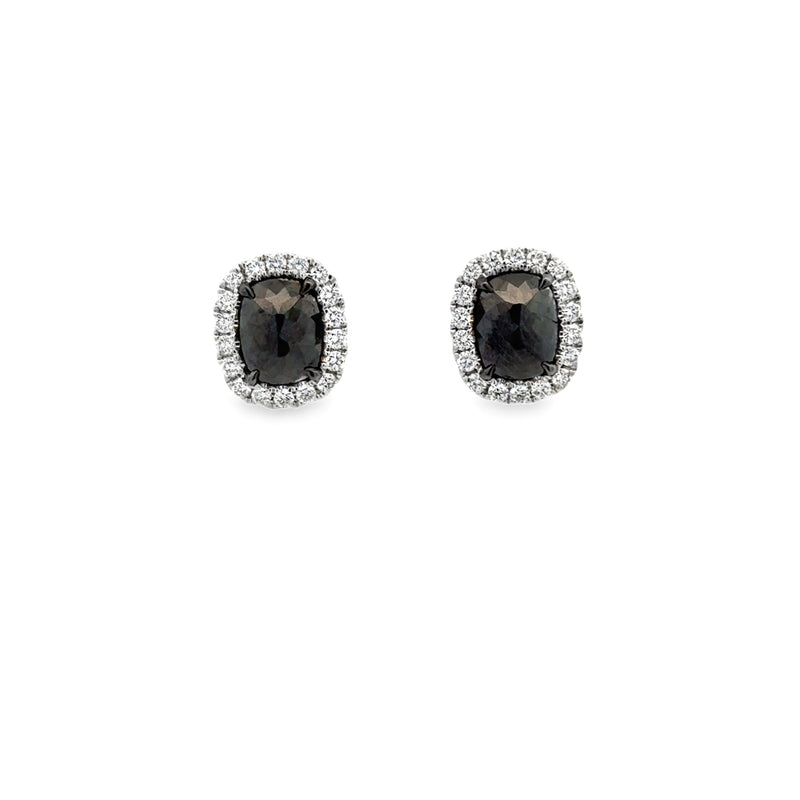 Ladies 18k white gold rose cut black diamond stud earrings