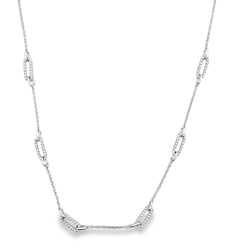 18K WHITE GOLD ELONGATED LINK DIAOMND NECKLACE WIT