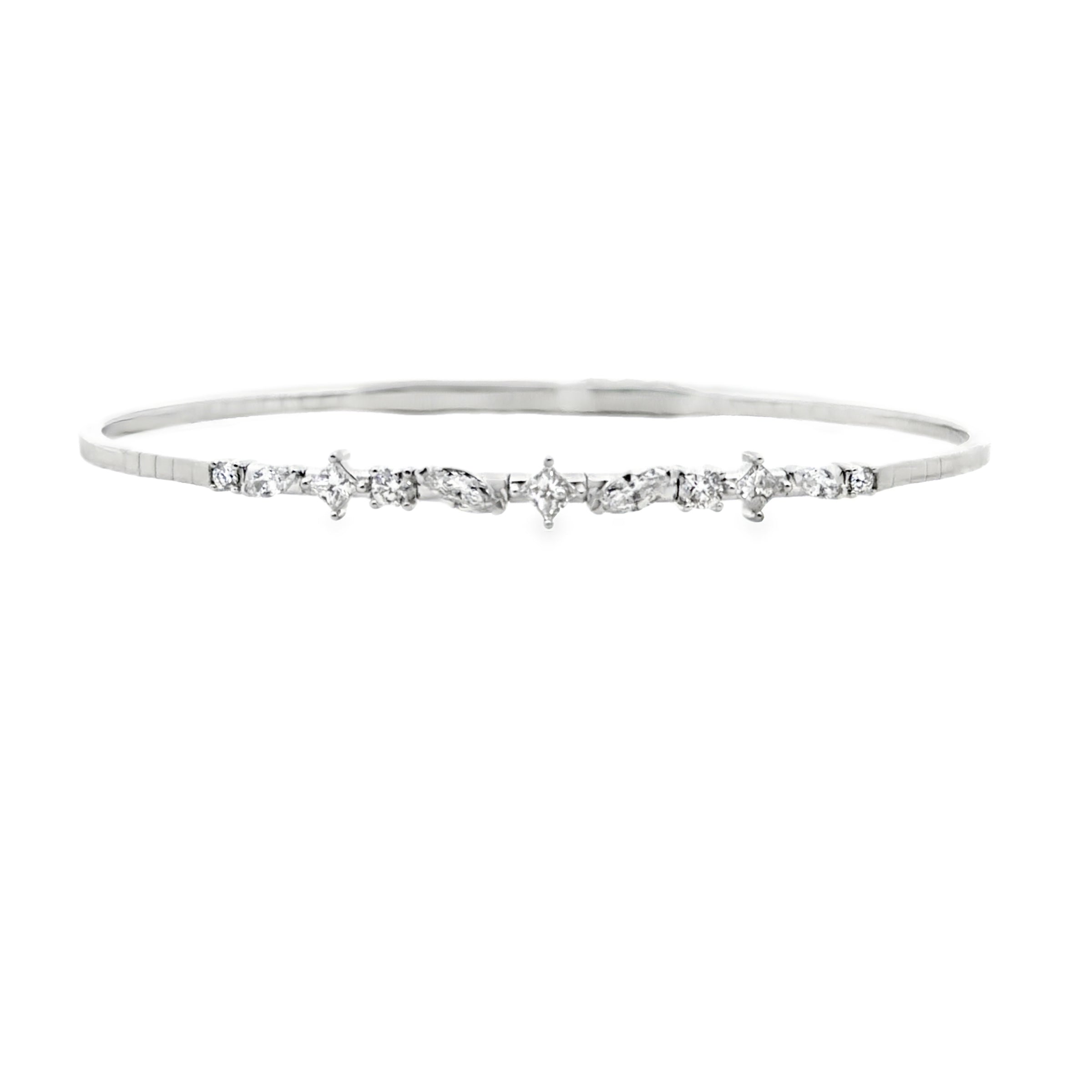 14K White Gold Mixed Shape Diamond Bangle Bracelet – 0.68 CTW