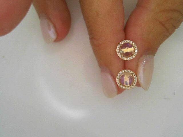 14K Yellow Gold Tourmaline & Diamond Halo Stud Earrings