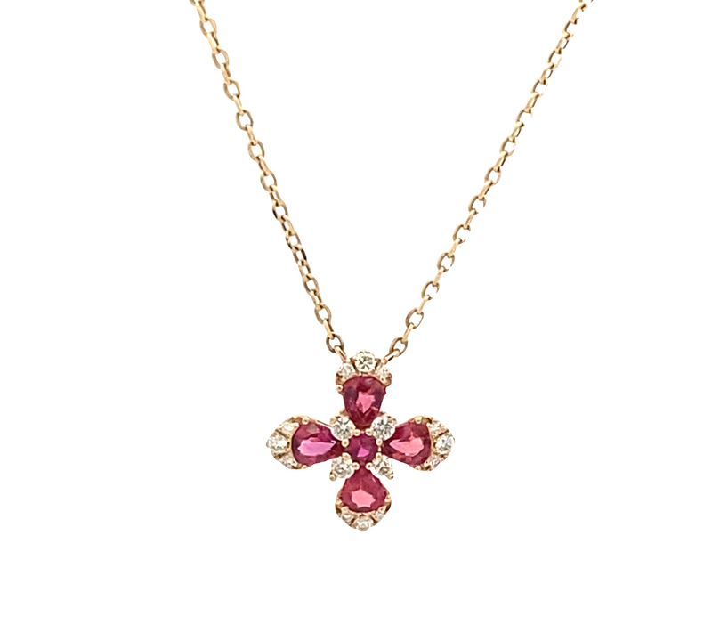 Ruby Flower Pendant Necklace
