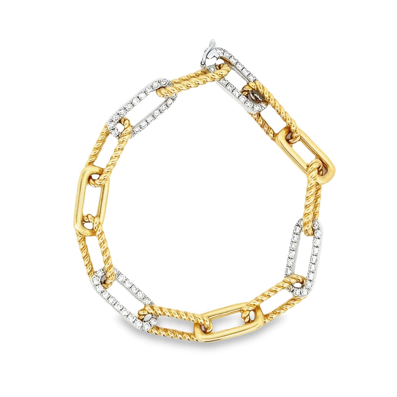 Alternating Diamond Pave, Gold Rope-Style, & Solid Gold Link Bracelet