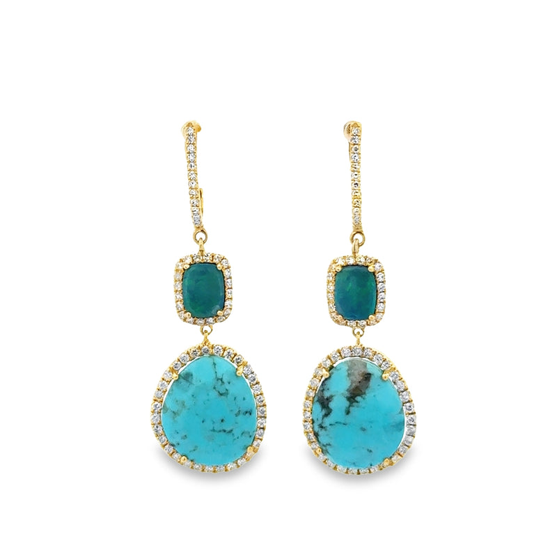 Turquoise and Opal Drop Earrings