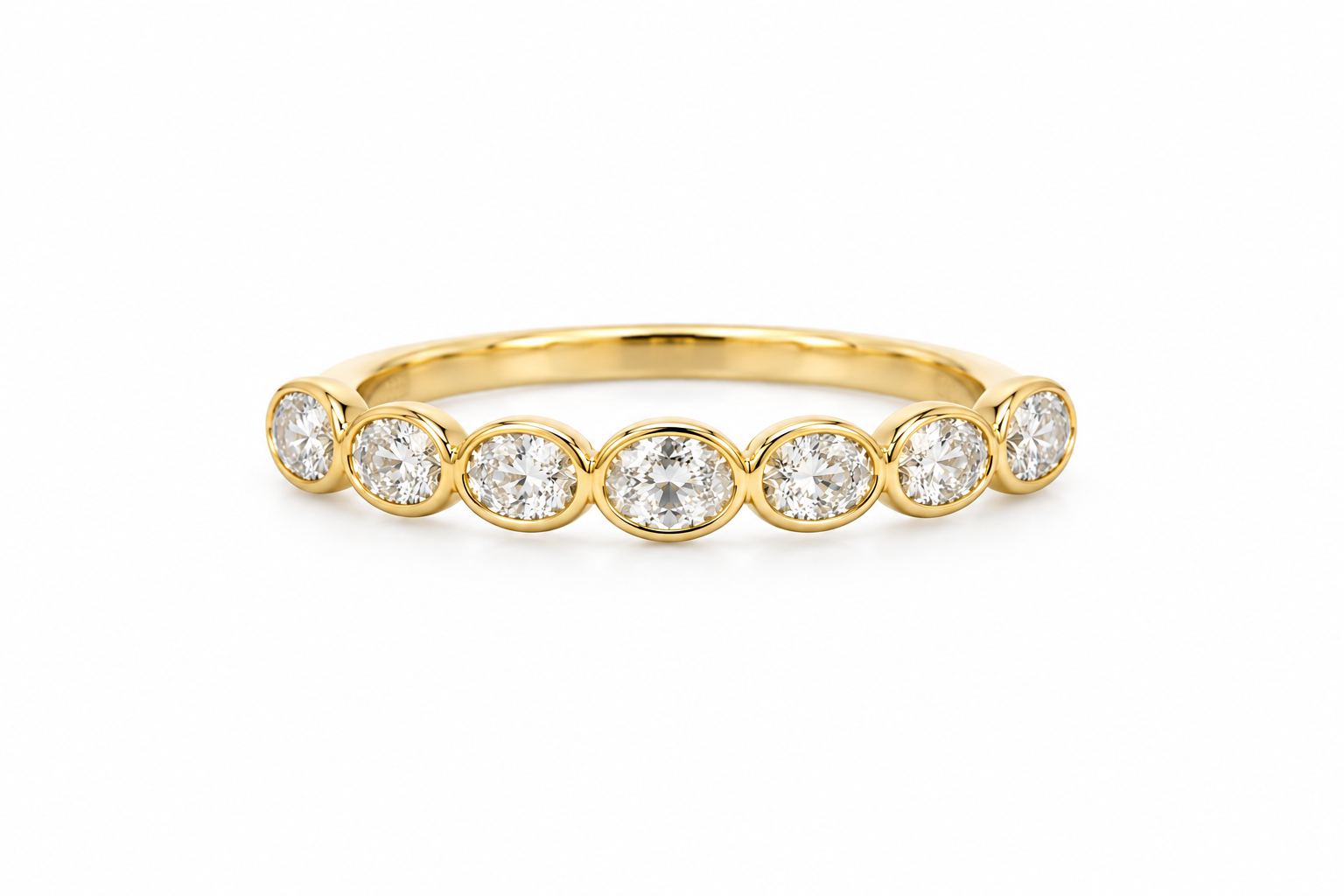 14K Yellow Gold Oval Diamond Bezel Band
