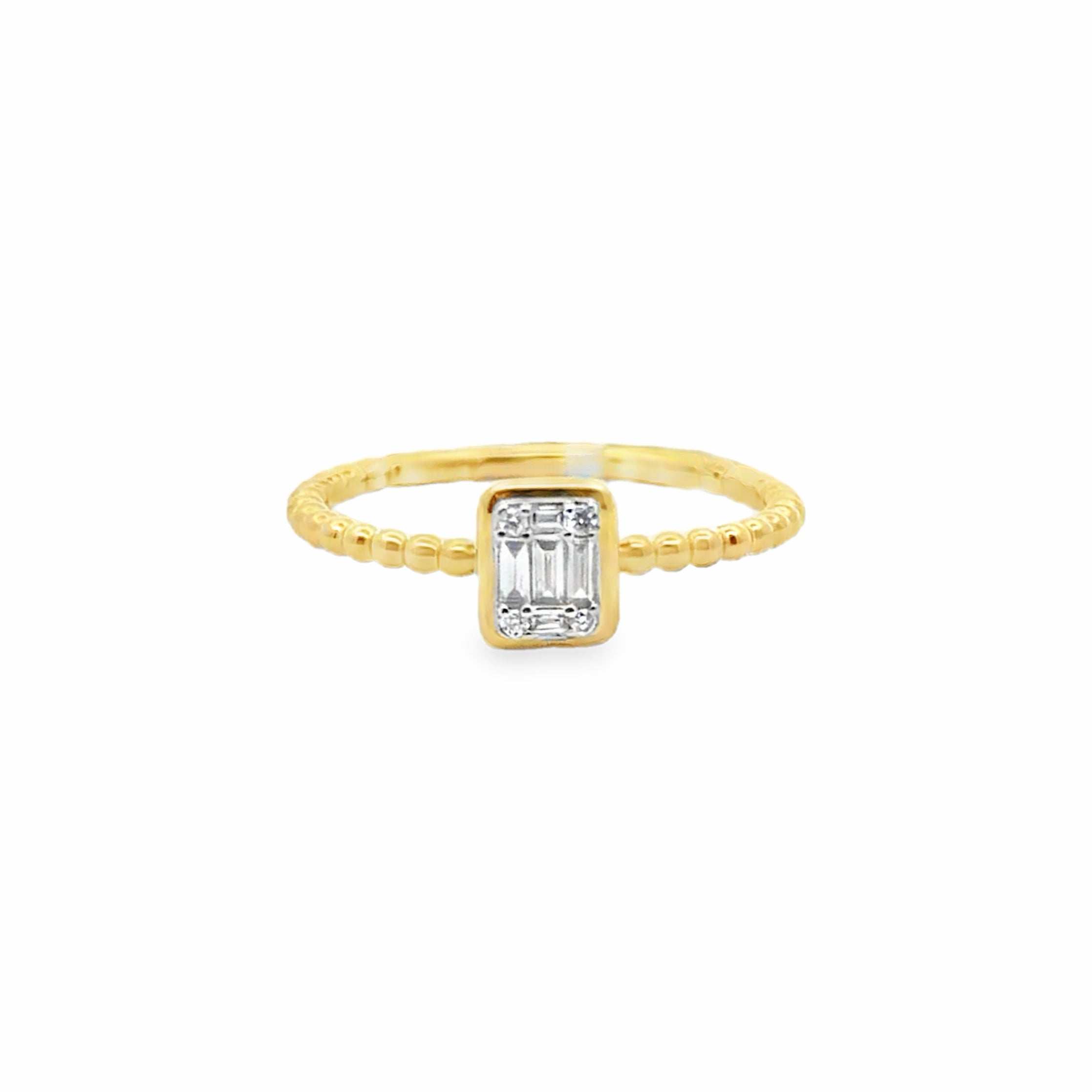 14K Yellow Gold Beaded Shank Emerald Cluster Ring
