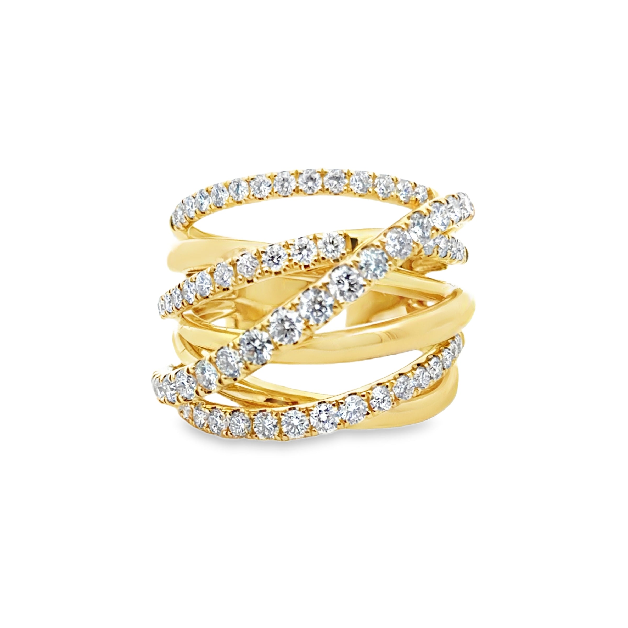 18K YELLOW GOLD LADIES BYPASS BAND FEATURING 67-RB