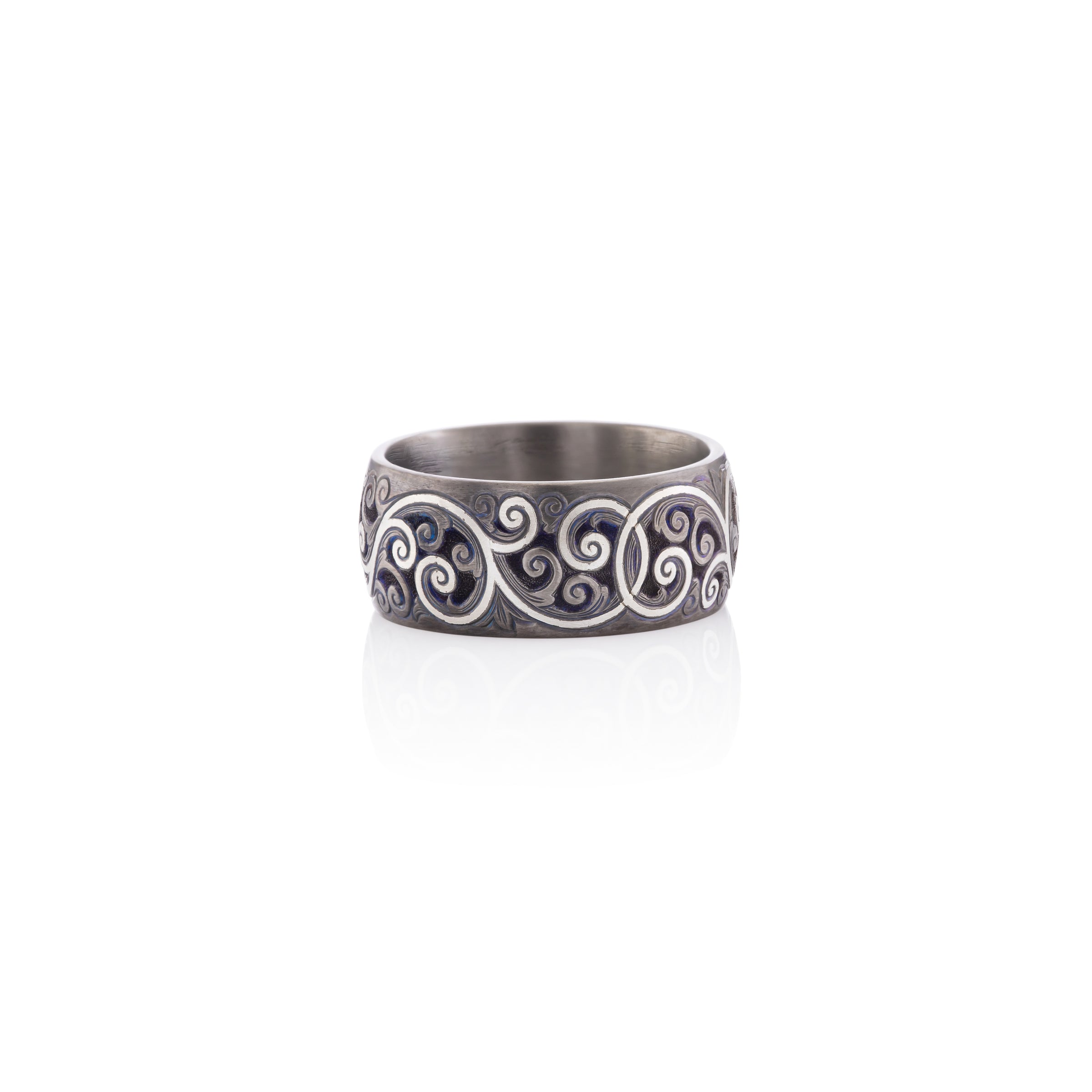 Silver Scroll Inlayed Engraved Band