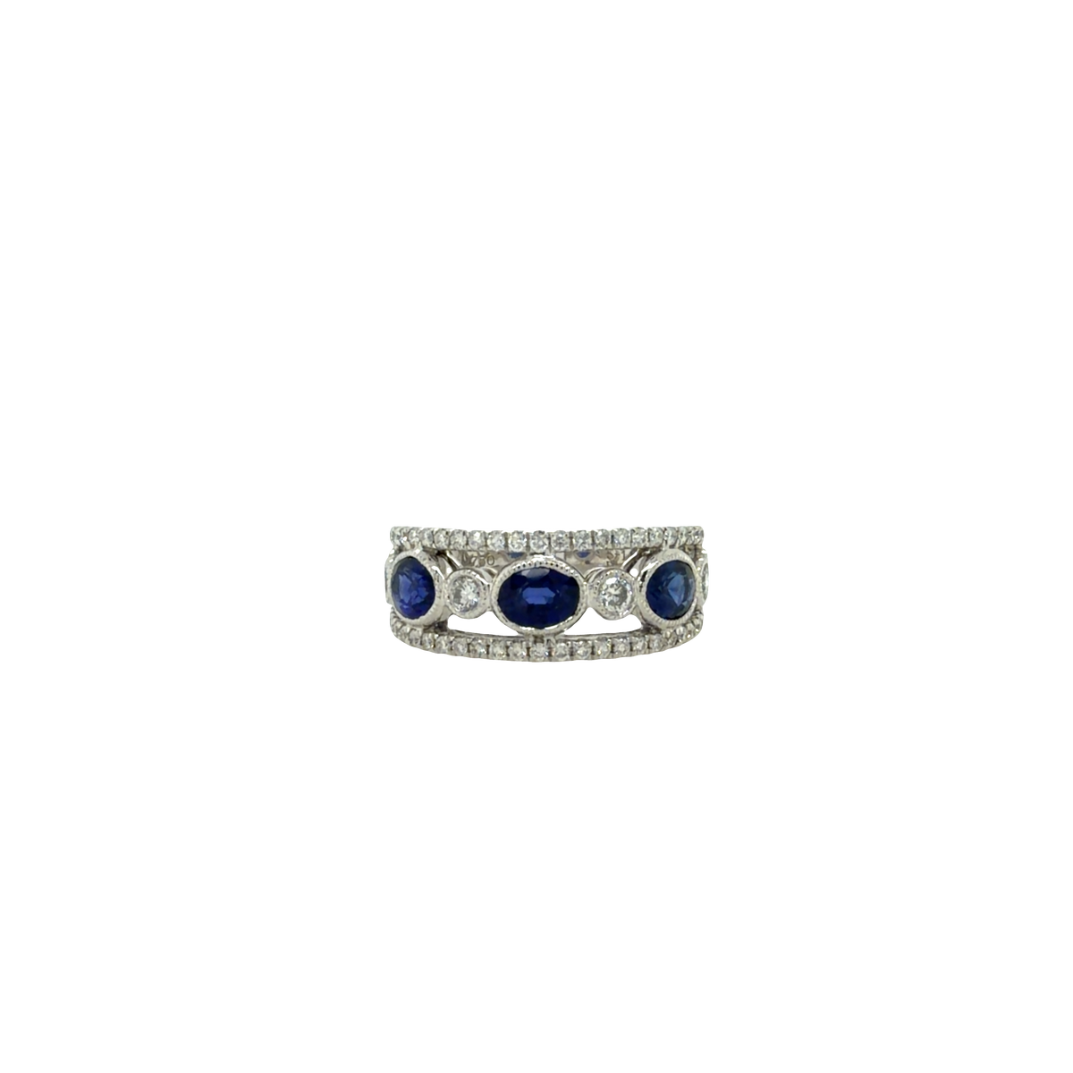 18K White Gold Oval Sapphire & Diamond Band