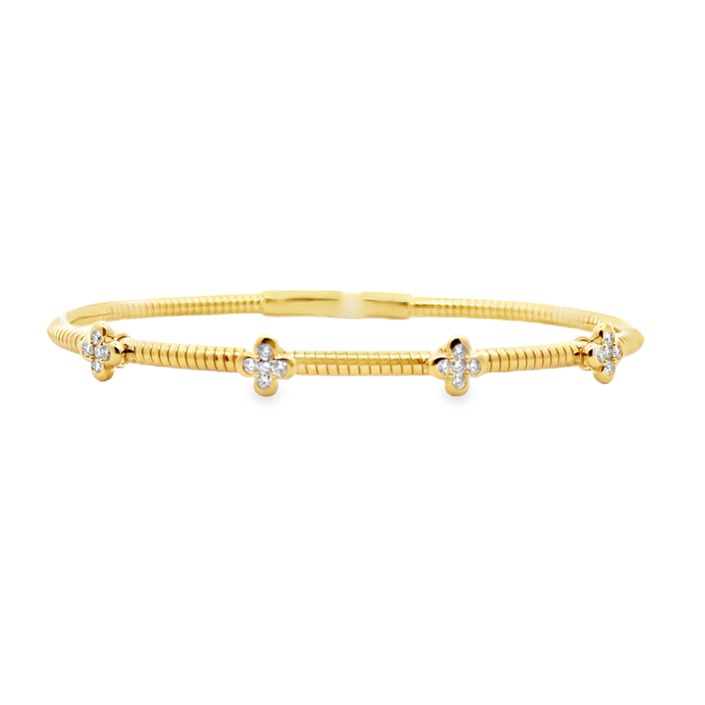 14K Yellow Gold Cable Style Diamond Station Bangle Bracelet – 0.26 CTW