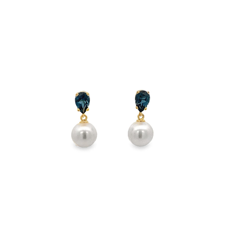 Blue Topaz & Pearl Drop Earrings