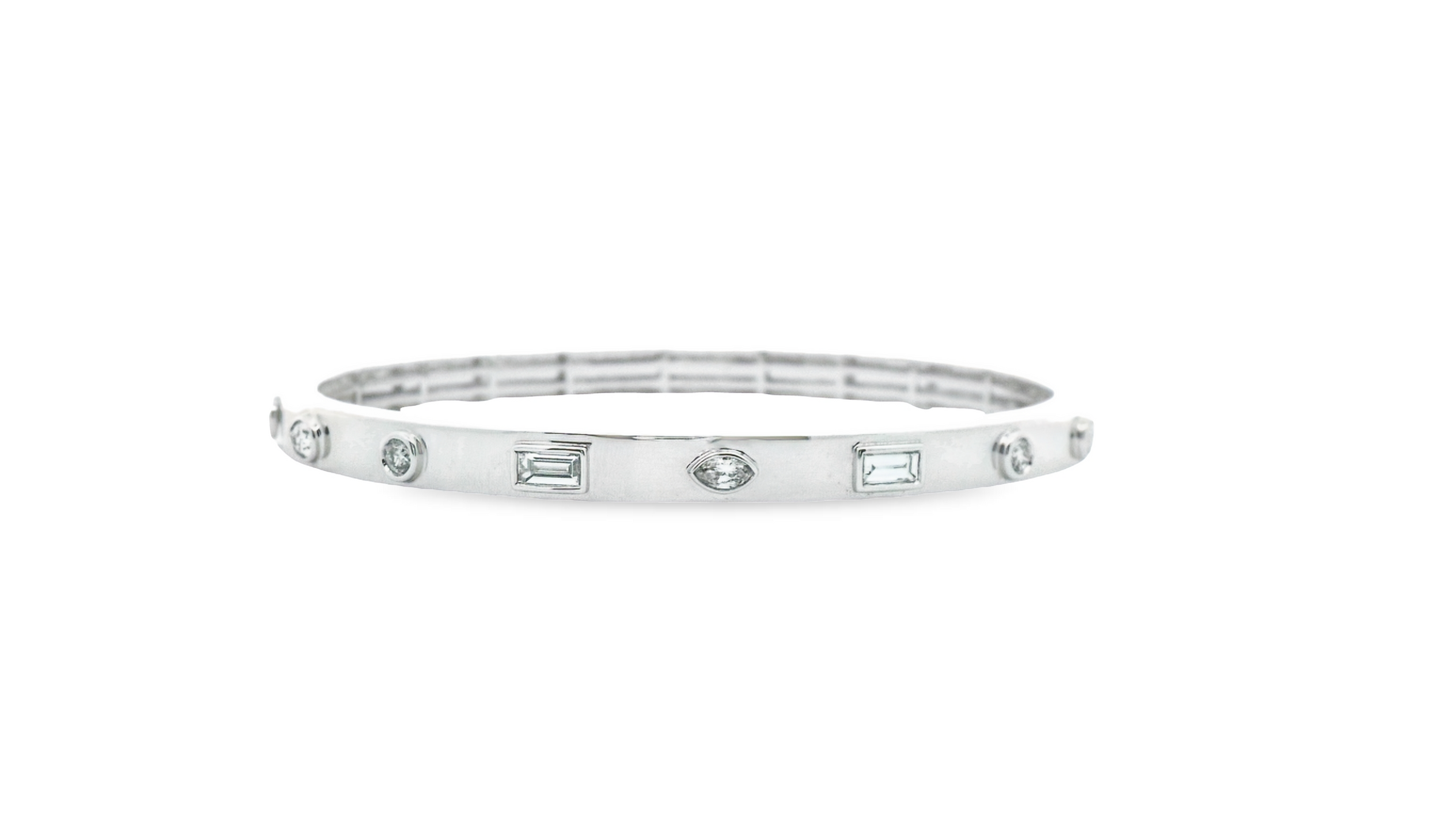Multi-Shaped Bezel Set Diamond Hinge Bangle Bracelet