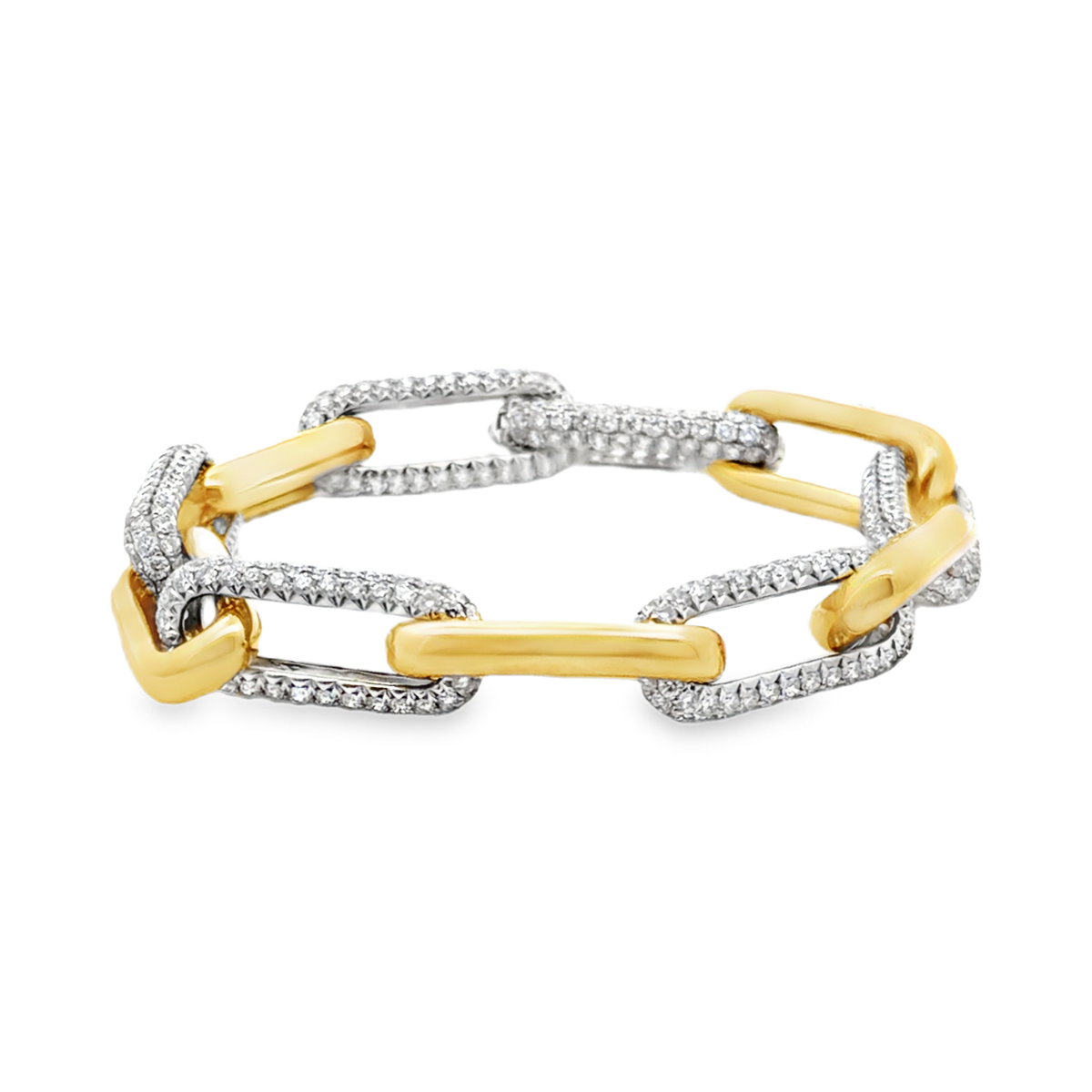 Yellow Gold and Diamond Pave Chain Link Bracelet