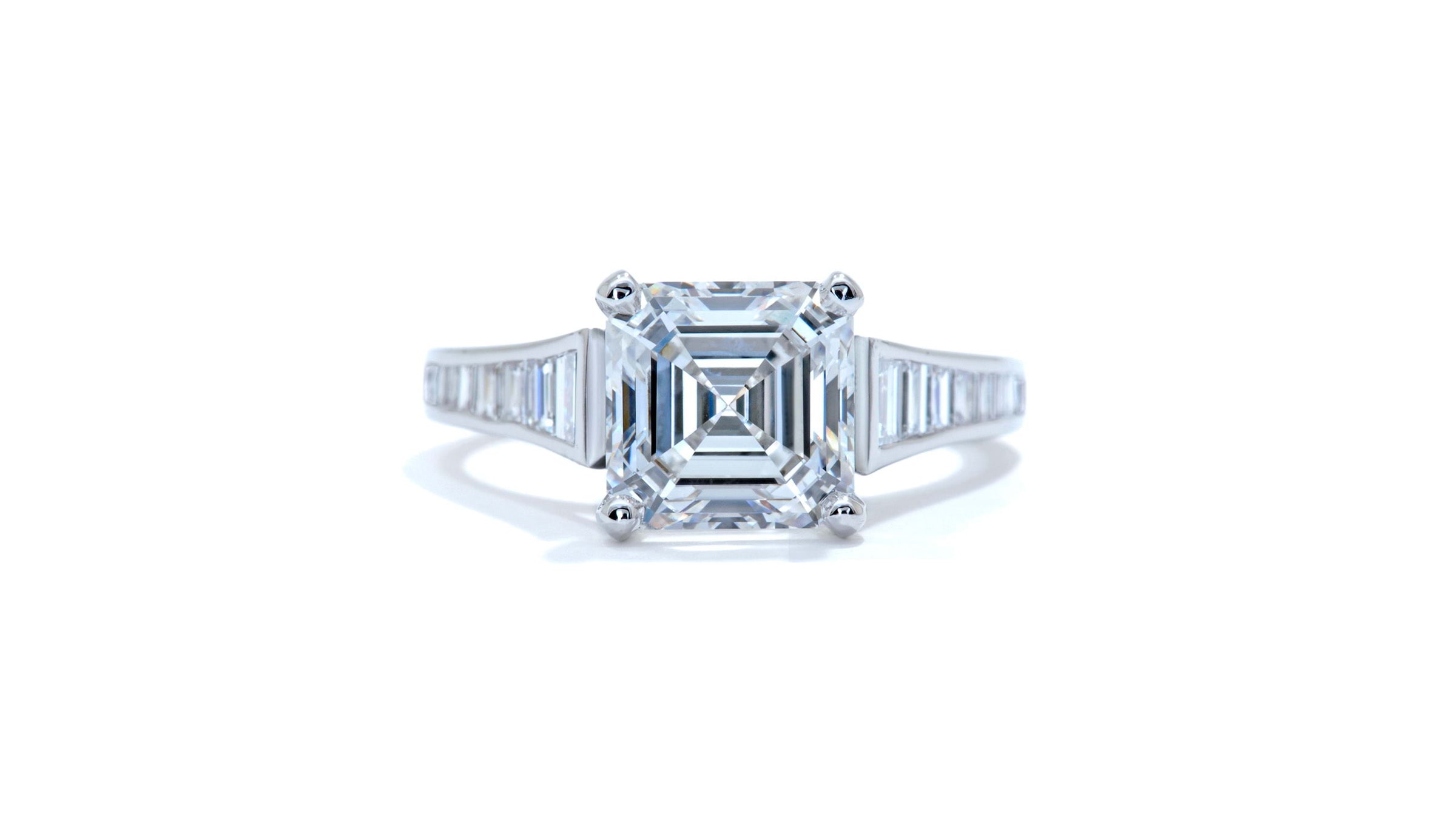 Asscher Cut and Baguette Diamond Engagement Ring