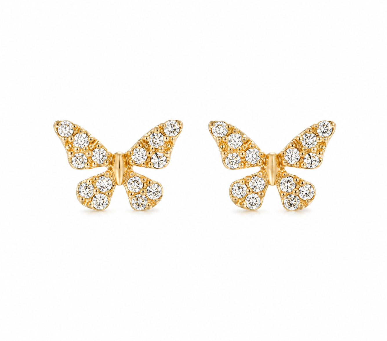 14K Yellow Gold Diamond Butterfly Stud Earrings