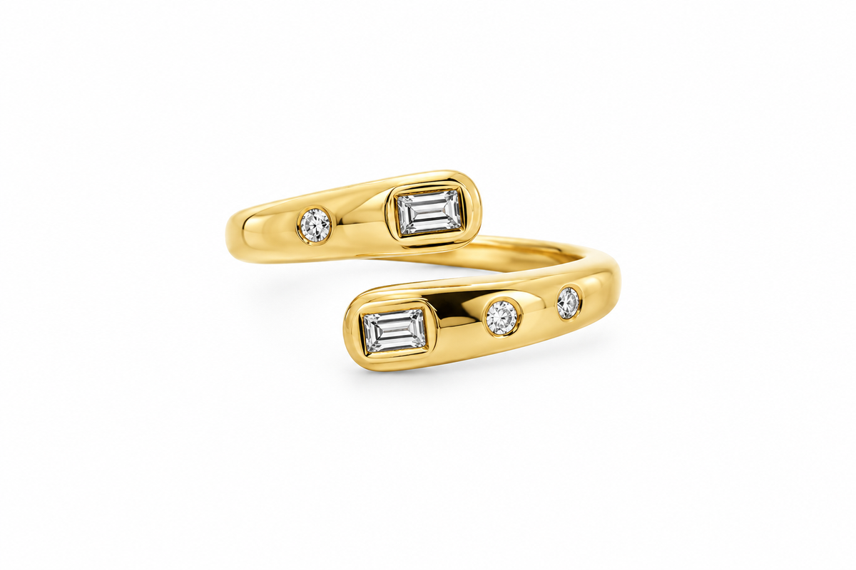 14K Yellow Gold Diamond Bypass Fashion Ring