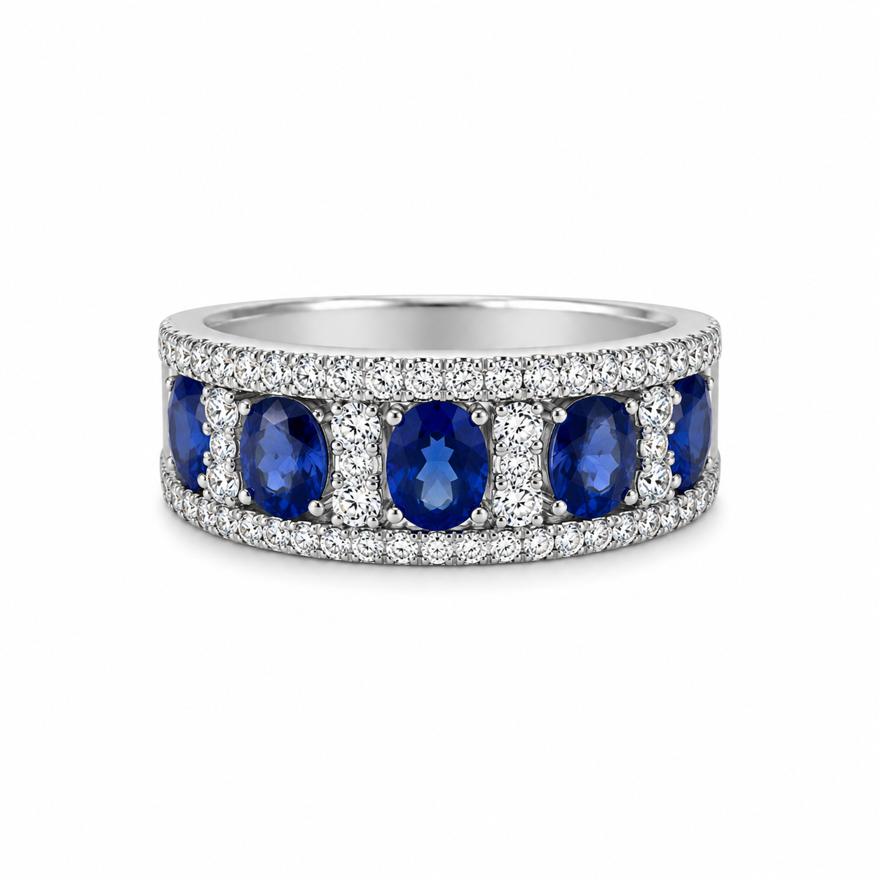 18K White Gold Sapphire & Diamond Band