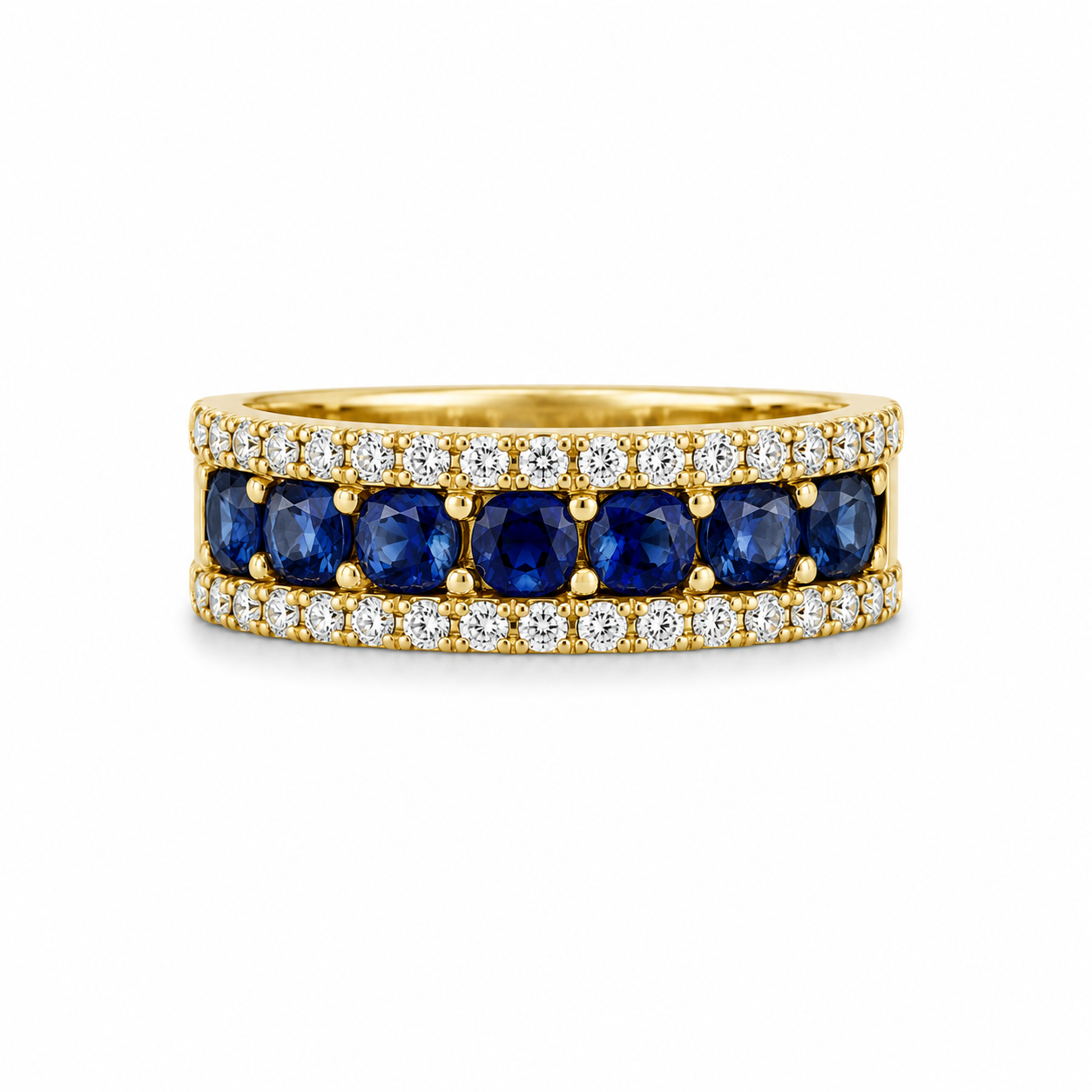 18K Yellow Gold Sapphire & Diamond Band